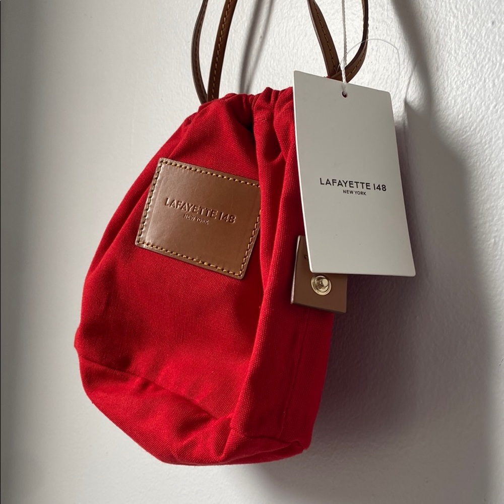 Lafayette 148 Red Canvas Bag with Brown Leather Accents, NWT - Picture 10 of 11